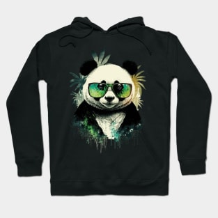 Panda wearing Sunglasses surrounded by Bamboo Leafs Hoodie